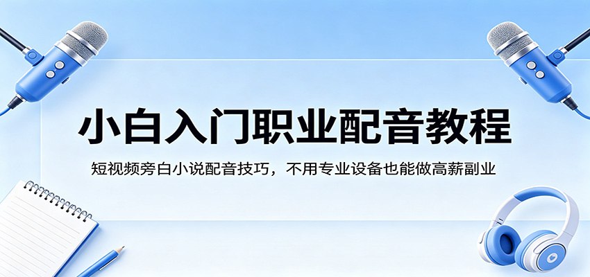 小白入门职业配音教程，短视频旁白小说配音技巧，不用专业设备也能做高薪副业-网赚项目平台
