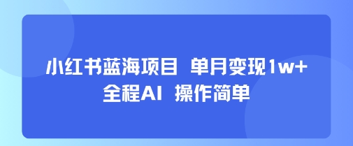 小红书蓝海项目 单月变现1w+ 全程AI 操作简单-网赚项目平台