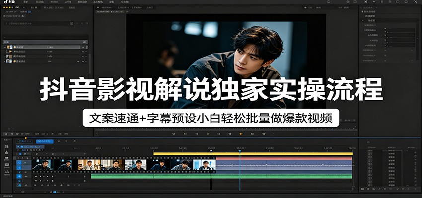 抖音影视解说独家实操流程，文案速通+字幕预设小白轻松批量做爆款视频-网赚项目平台