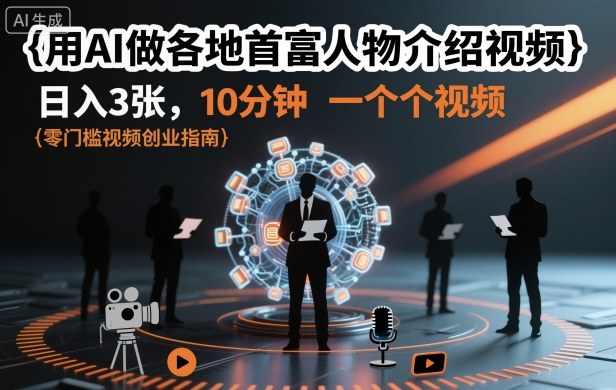 用AI做各地首富人物介绍视频,日入3张,10分钟一个视频-网赚项目平台