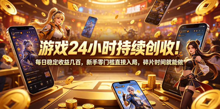 游戏24小时持续创收!每日稳定收益几百,新手零门槛直接入局,碎片时间就能做【揭秘】-网赚项目平台