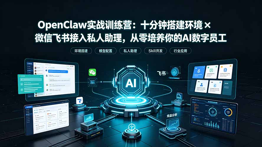 OpenClaw实战特训营：十分钟搭建环境×微信飞书接入私人助理，从零培养你的AI数字员工-网赚项目平台