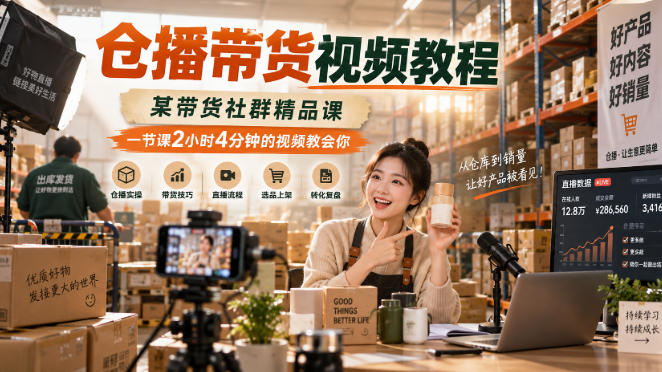 仓播带货视频教程，某带货社群精品课，一节课2小时4分钟的视频教会你-网赚项目平台