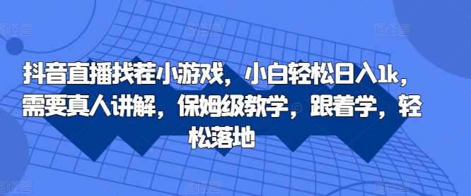 抖音直播找茬小游戏，小白轻松日入1k，需要真人讲解，保姆级教学，跟着学，轻松落地【揭秘】-网赚项目平台