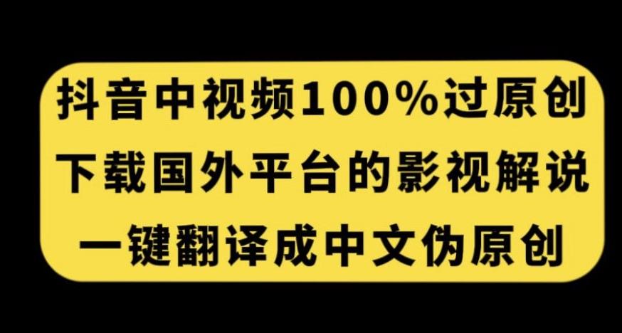 抖音中视频百分百过原创，下载国外平台的电影解说，一键翻译成中文获取收益-网赚项目平台