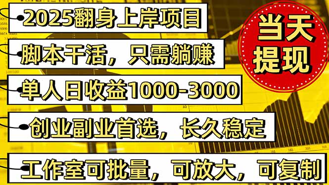 2025翻身上岸项目脚本干活,内部客户经理内部开号,单人日收益1000-300...-网赚项目平台