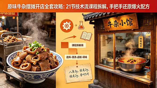 原味牛杂摆摊开店全套攻略:21节技术流课程拆解,手把手还原爆火配方-网赚项目平台