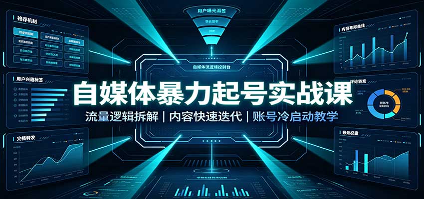 自媒体暴力起号实战课:流量逻辑拆解,内容快速迭代,账号冷启动教学-网赚项目平台