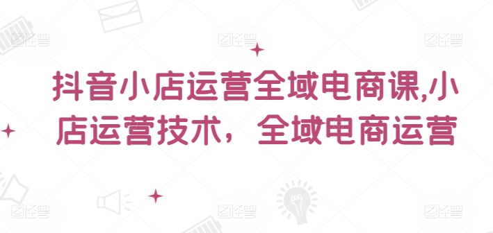 抖音小店运营全域电商课，​小店运营技术，全域电商运营-网赚项目平台