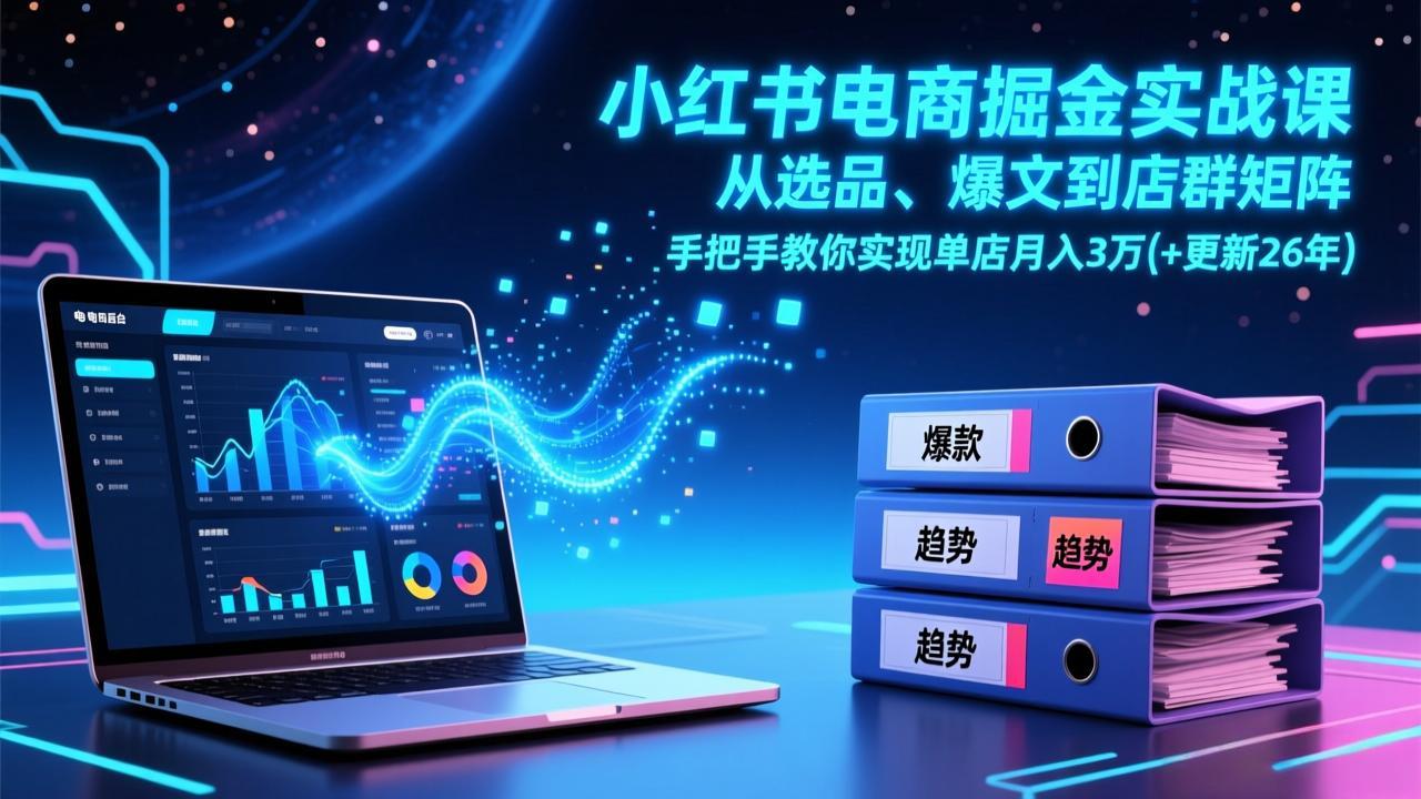 小红书电商掘金实战课,从选品、爆文到店群矩阵,手把手教你实现单店月入3万+(更新26年-网赚项目平台