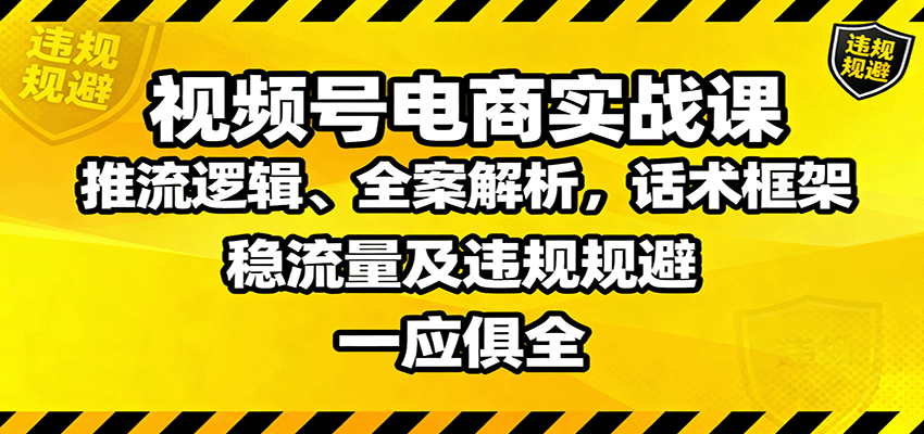 视频号电商实战课：推流逻辑、全案解析，话术框架，稳流量及违规规避等-网赚项目平台
