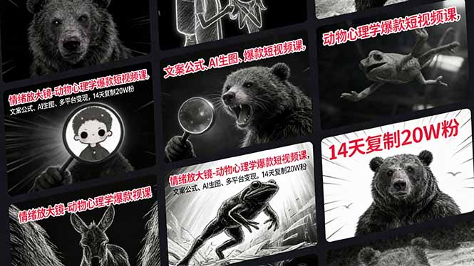 情绪放大镜-动物心理学爆款短视频课，文案公式、AI生图、多平台变现，14天复制20W粉-网赚项目平台