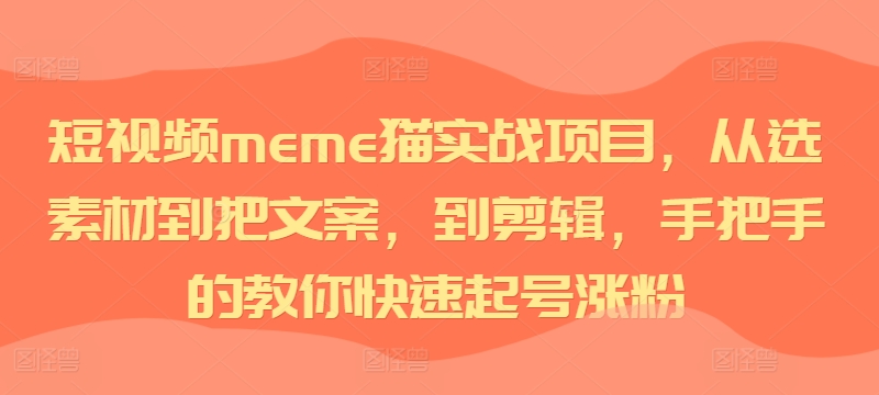 短视频meme猫实战项目，从选素材到把文案，到剪辑，手把手的教你快速起号涨粉-网赚项目平台