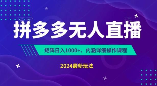 拼多多无人直播不封号，0投入，3天必起，无脑挂机，日入1k+【揭秘】-网赚项目平台