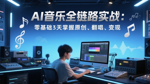 AI音乐全链路实战变现课：零基础3天掌握原创、翻唱、变现-网赚项目平台