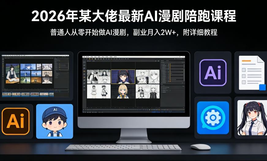 26年某大佬最新Ai漫剧陪跑课程，普通人从零开始做AI漫剧，副业月入2W+-网赚项目平台