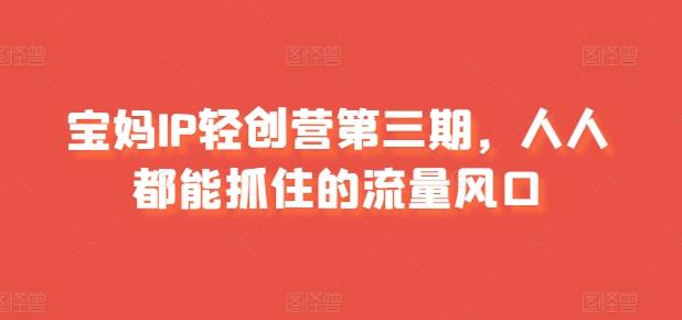 宝妈IP轻创营第三期，人人都能抓住的流量风口-网赚项目平台