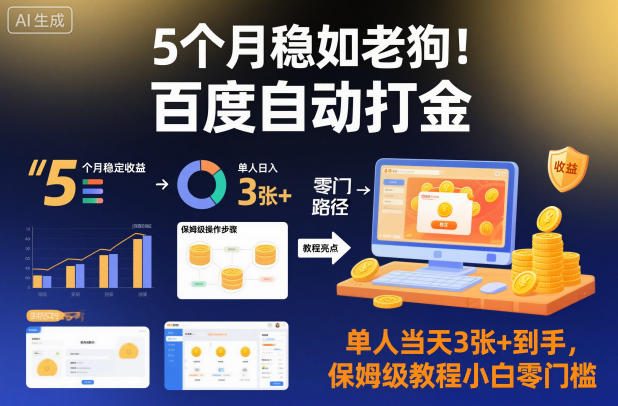 5个月稳如老狗!百度自动打金,单人当天3张+到手,保姆级教程小白零门槛【揭秘】-网赚项目平台