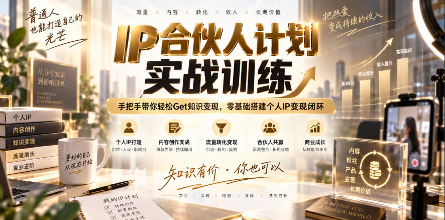 IP合伙人计划实战训练，手把手带你轻松Get知识变现，零基础搭建个人IP变现闭环(更新260908)-网赚项目平台