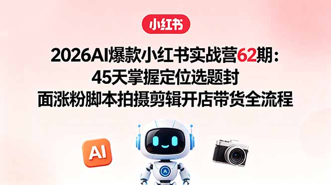 2026AI爆款小红书实战营62期:45天掌握定位选题封面涨粉脚本拍摄剪辑开店带货全流程-网赚项目平台