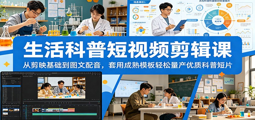 生活科普短视频剪辑课：从剪映基础到图文配音，套用成熟模板轻松量产优质科普短片-网赚项目平台