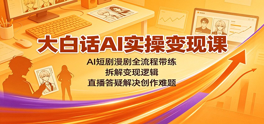 大白话AI实操变现课：AI短剧漫剧全流程带练，拆解变现逻辑，直播答疑解决创作难题-网赚项目平台