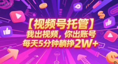 【视频号托管 】我出视频，你出账号，每天5分钟发布，最高躺挣2W+【揭秘】-网赚项目平台