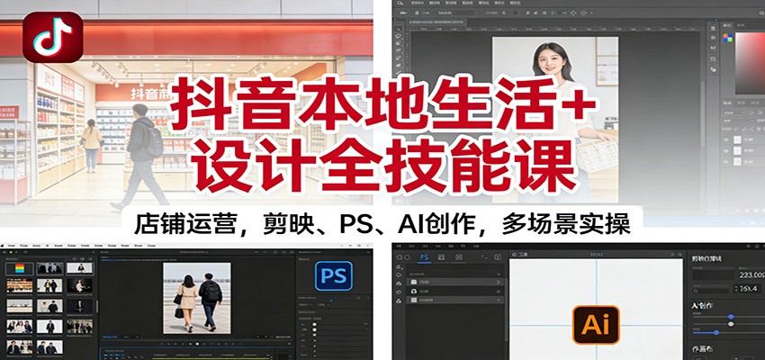 抖音本地生活+设计全技能课:店铺运营,剪映、PS、AI创作,多场景实操-网赚项目平台
