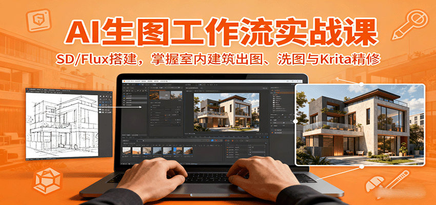 AI生图工作流实战课：SD/Flux搭建，掌握室内建筑出图、洗图与Krita精修-网赚项目平台