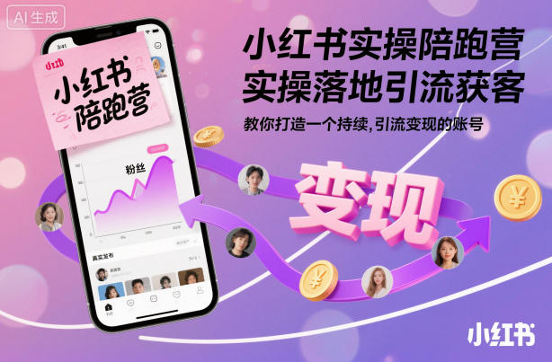 小红书实操陪跑营，实操落地引流获客，教你打造一个持续引流变现的账号-网赚项目平台