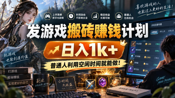 发游戏搬砖賺钱计划,日入1k+,普通人利用空闲时间就能做!【揭秘】-网赚项目平台