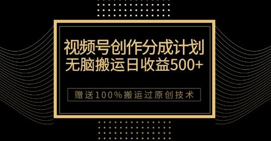最新视频号创作分成计划，无脑搬运一天收益500+，100%搬运过原创技巧【揭秘】-网赚项目平台