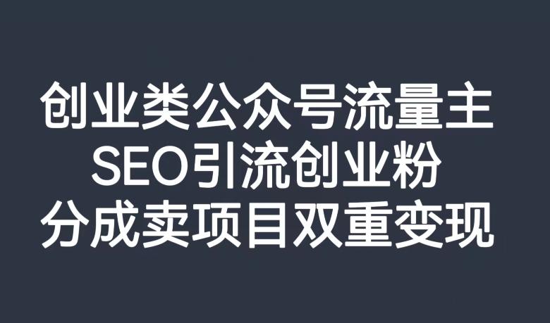 创业类公众号流量主，SEO引流创业粉，分成卖项目双重变现【揭秘】-网赚项目平台
