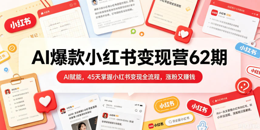 AI爆款小红书变现营62期2026年5月，AI赋能，45天掌握小红书变现全流程，涨粉又賺钱-网赚项目平台