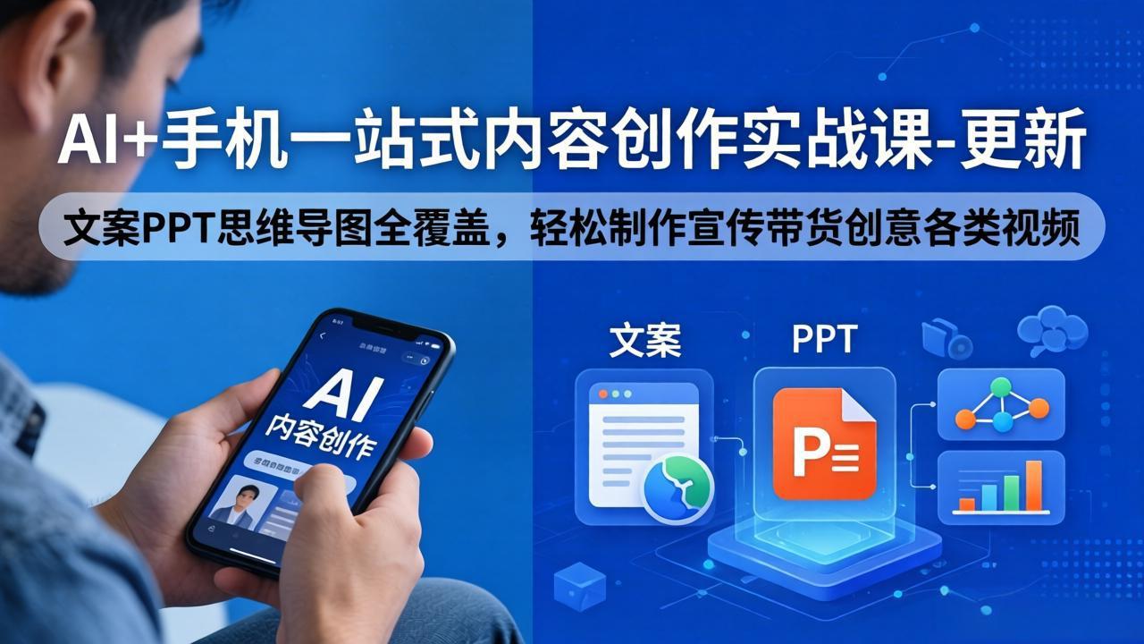 AI+手机一站式内容创作实战课-更新，文案PPT思维导图全覆盖，轻松制作宣传带货创意各类视频-网赚项目平台