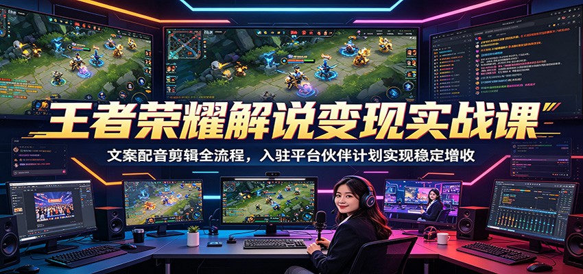王者荣耀解说变现实战课：文案配音剪辑全流程，入驻平台伙伴计划实现稳定增收-网赚项目平台