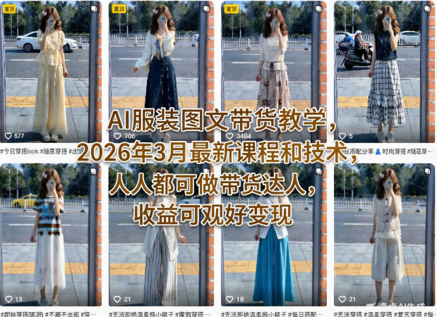 AI服装图文带货教学，2026年3月最新课程和技术，人人都可做带货达人，收益可观好变现-网赚项目平台