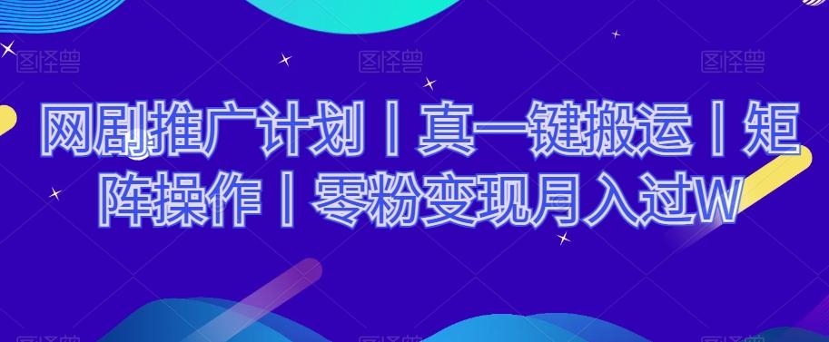 网剧推广计划丨真一键搬运丨矩阵操作丨零粉变现月入过W-网赚项目平台