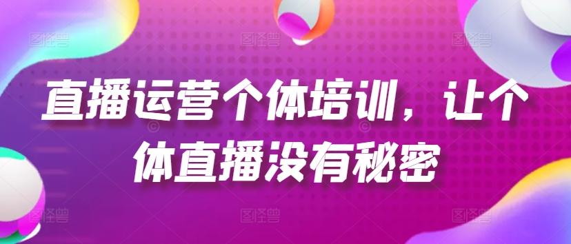 直播运营个体培训，让个体直播没有秘密，起号、货源、单品打爆、投流等玩法-网赚项目平台