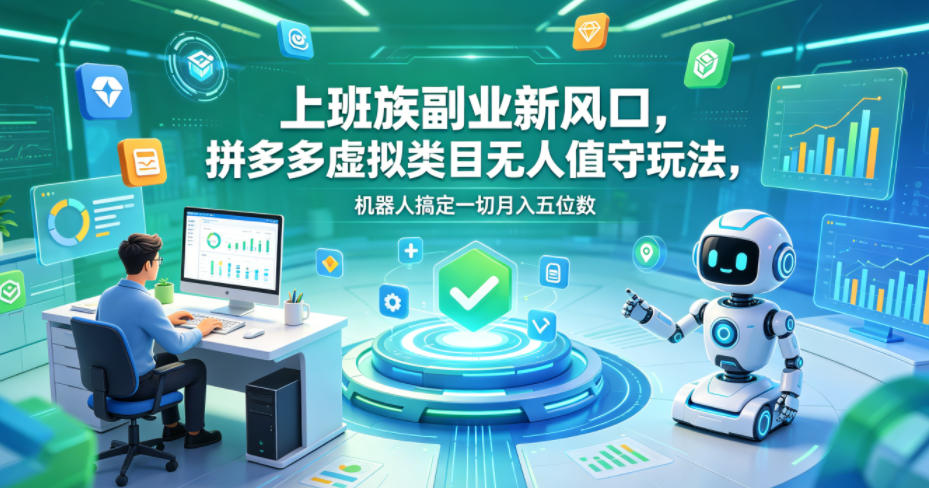 上班族副业新风口，拼多多虚拟类目无人值守玩法，机器人搞定一切月入五位数【揭秘】-网赚项目平台