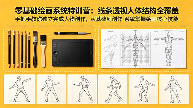 零基础绘画系统特训营:线条透视人体结构全覆盖,手把手教你独立完成人物创作-网赚项目平台