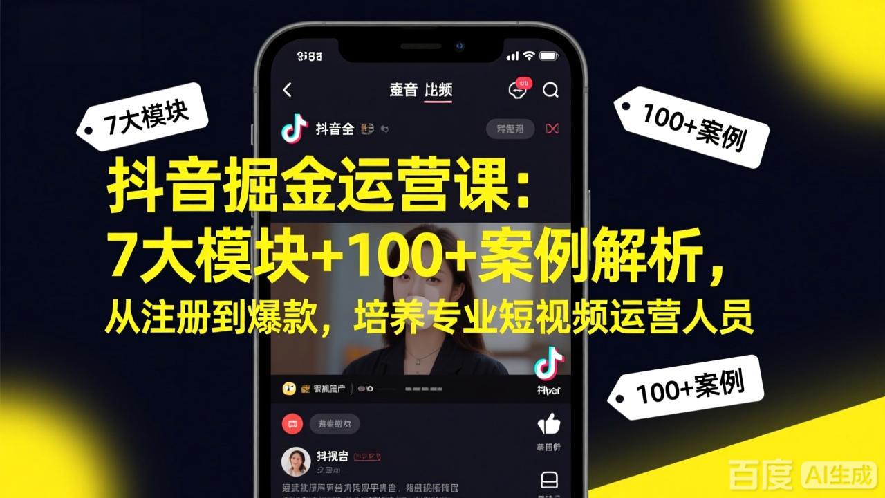 抖音掘金运营课：7大模块+100+案例解析，从注册到爆款，培养专业短视频运营人员-网赚项目平台
