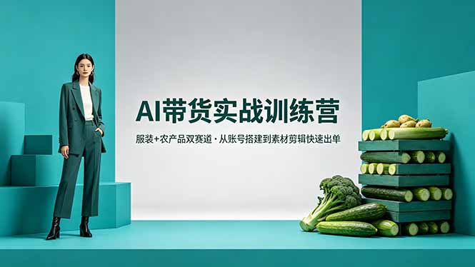 AI带货实战训练营，服装+农产品双赛道，从账号搭建到素材剪辑快速出单-网赚项目平台