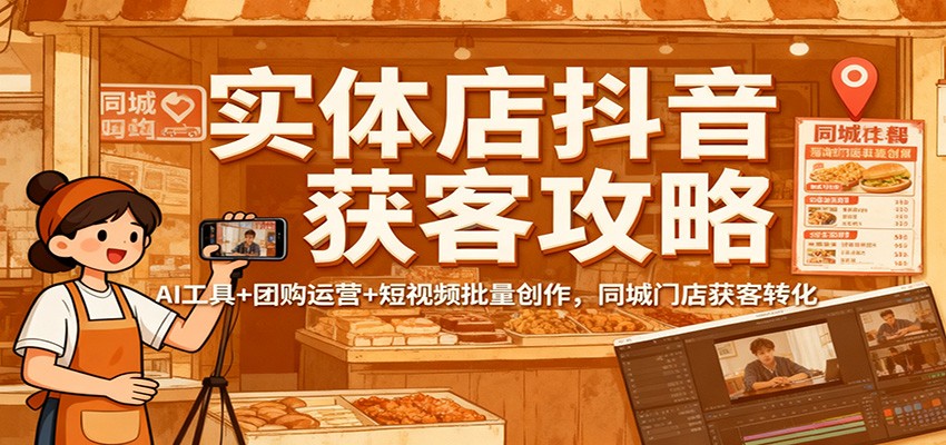实体店抖音获客攻略：AI工具+团购运营+短视频批量创作，同城门店获客转化-网赚项目平台