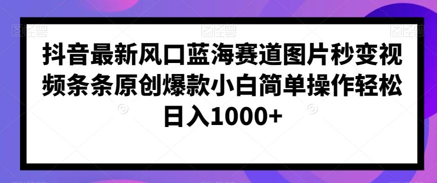 抖音最新风口蓝海赛道图片秒变视频条条原创爆款小白简单操作轻松日入1000+-网赚项目平台