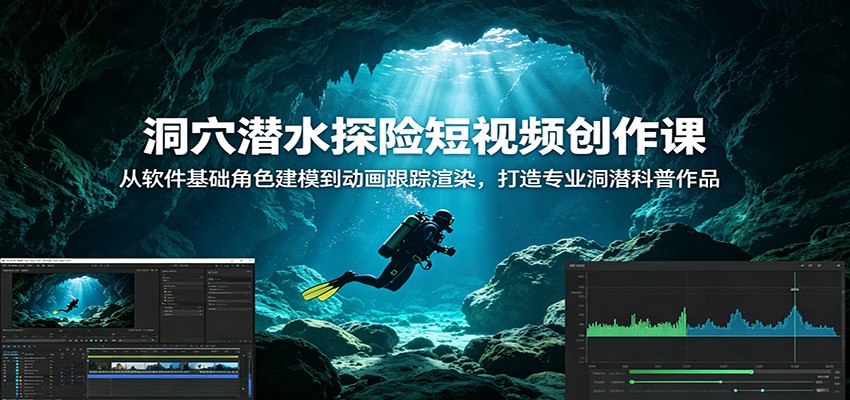 洞穴潜水探险短视频创作课：从软件基础角色建模到动画跟踪渲染，打造专业洞潜科普作品-网赚项目平台