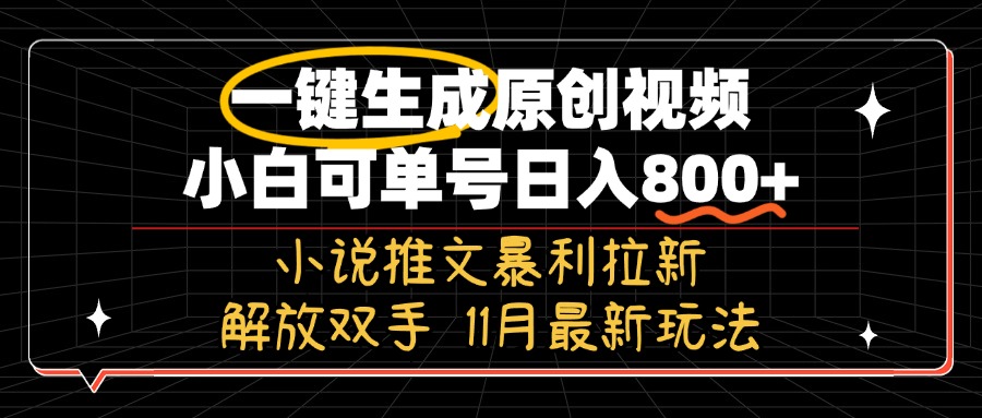 11月最新玩法小说推文暴利拉新，一键生成原创视频，小白可单号日入800+…-网赚项目平台