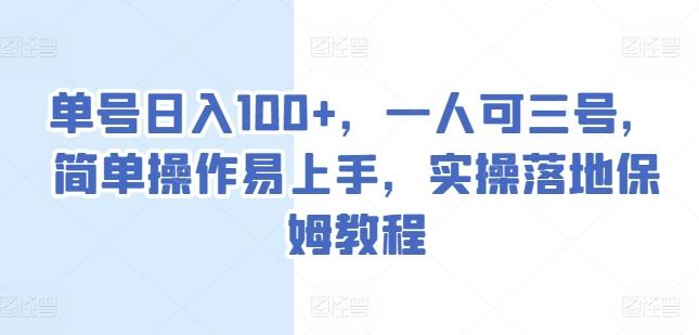 单号日入100+，一人可三号，简单操作易上手，实操落地保姆教程【揭秘】-网赚项目平台