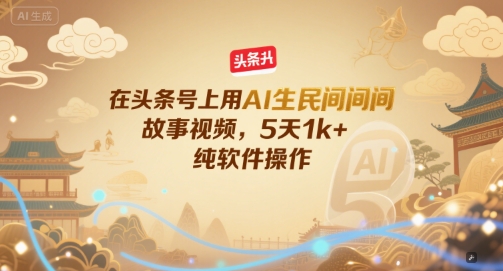 在头条号上用AI生民间故事视频，5天1k+，纯软件操作-网赚项目平台