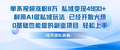 单条视频私域变现4.9k+利用AI做私域玩法 已经开始火热0基础也能做的副业项目轻松上手-网赚项目平台